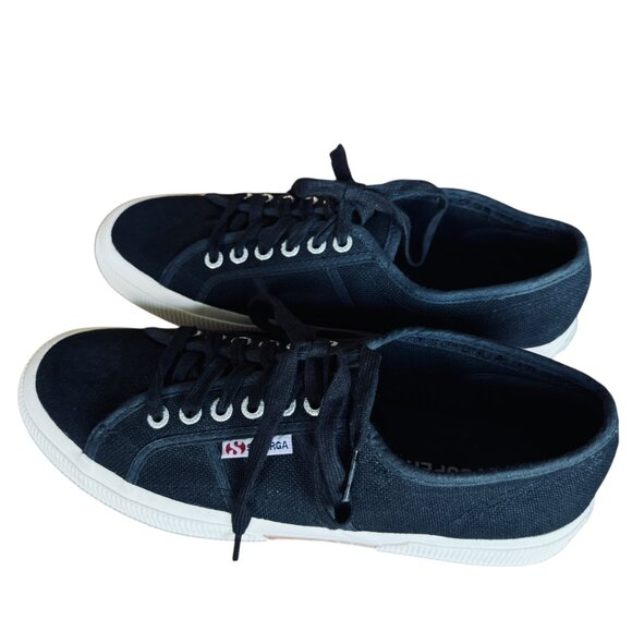 Superga Size 9 1/2  Sneakers Classic Black Unisex Cotton Canvas Lace Up Iconic - Picture 10 of 15